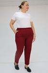 59009 Büyük Beden Beli Lastikli Duble Paça Pantolon - Bordo