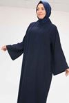57210-E Büyük Beden Renge Renk Garni Detaylı Abaya Takım - Lacivert 