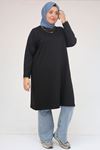58154 Büyük Beden Yakası Biyeli İki İplik Tunik - Siyah