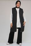 54011 Büyük Beden Cepleri Fermuarlı Modal - Kapitone Yelek - Siyah