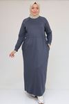 42032 Büyük Beden Beli Lastikli Modal Elbise - Antrasit