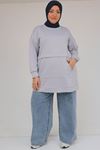58133 Büyük Beden Kanguru Cepli Modal Tunik - Gri