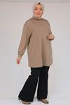 58134 Büyük Beden Boğazlı Yaka Modal Tunik - vizon