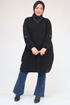 58131 Büyük Beden Kol Ve Etek Uçları Perçinli Mir Tunik - Siyah