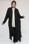 53061 Büyük Beden Cepli Uzun Mir Ceket - Siyah