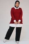 58159 Büyük Beden Gömlek Yaka Görünümlü Garnili Mir Tunik - Bordo