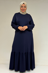 52033 Büyük Beden Eteği Fırfırlı Modal Elbise - İndigo