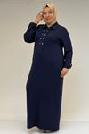 52026 Büyük Beden Şeytan Detaylı Erkek Yakalı Modal Elbise - İndigo