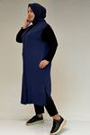 54017 Büyük Bedenkaplama Düğmeli Giy-Çık Penye Yelek - İndigo