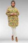 68010 Büyük Beden Yanları Yırtmaçlı Kolları Lastikli Mango Tunik - Desenli Sarı