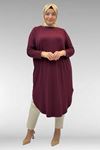 38110  Büyük Beden Düşük Kol Penye Tunik - Bordo