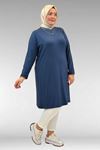38501 Büyük Beden Basic Penye Tunik - İndigo