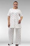 67801 Büyük Beden Kısakol Desenli  Pijama Takımı - Kırmızı Kalp Desenli