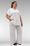 67802 Büyük Beden Yanı Yırtmaçlı Milan Pijama Takımı - Kırmızı Kalp Desenli