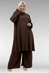 57031 Büyük Beden Erkek Yaka Airobin Pantolonlu Takım - Kahve