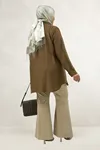 68089 Büyük Beden İnci Dikmeli Double Liyosell Tunik - Kahve