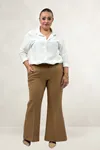 29031 Büyük Beden İspanyol Paça Pantolon - Taba