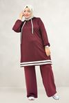 68098 Büyük Beden Şerit Detaylı Modal Tunik - Bordo