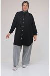 58169 Büyük Beden Hakim Yaka Çıtçıtlı Modal Tunik - Siyah