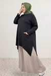 68086 Büyük Beden Eteği Oval Kesim Modal Tunik - Siyah