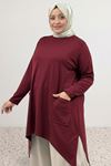 68086 Büyük Beden Eteği Oval Kesim Modal Tunik - Bordo