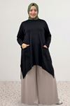 68086 Büyük Beden Eteği Oval Kesim Modal Tunik - Siyah