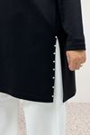 68104 Büyük Beden Yan Yırtmaçları Beyoğlu Taşlı Modal Tunik - Siyah