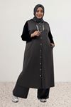 64005 Büyük Beden Çakma Düğmeli Kapüşonlu Modal Yelek - Antrasit