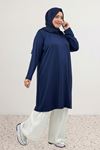 38501 Büyük Beden Basic Penye Tunik - Lacivert