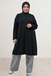 38501 Büyük Beden Basic Penye Tunik -  Siyah