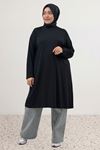 38501 Büyük Beden Basic Penye Tunik -  Siyah