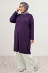 38501 Büyük Beden Basic Penye Tunik - Mürdüm