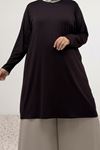 38501 Büyük Beden Basic Penye Tunik - Kahverengi