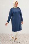 38501 Büyük Beden Basic Penye Tunik - İndigo