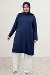 38501 Büyük Beden Basic Penye Tunik - Lacivert