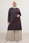 38501 Büyük Beden Basic Penye Tunik - Kahverengi
