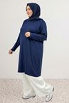 38501 Büyük Beden Basic Penye Tunik - Lacivert