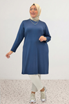 38501 Büyük Beden Basic Penye Tunik - İndigo