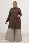 38014 Büyük Beden Basic Penye Tunik - Kahve