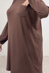 38014 Büyük Beden Basic Penye Tunik - Kahve