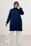 38014 Büyük Beden Basic Penye Tunik - Lacivert