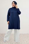 38014 Büyük Beden Basic Penye Tunik - Lacivert