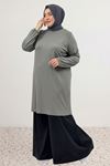 38014 Büyük Beden Basic Penye Tunik - Antrasit