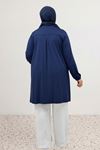 38014 Büyük Beden Basic Penye Tunik - Lacivert